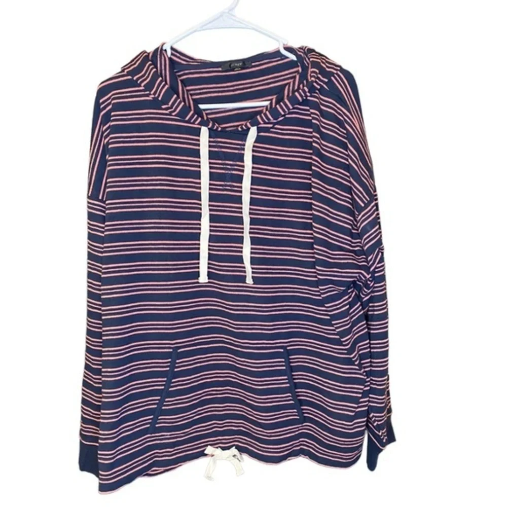 J.Crew navy & coral pink striped drawstring waist hoodie super soft plus size 2x